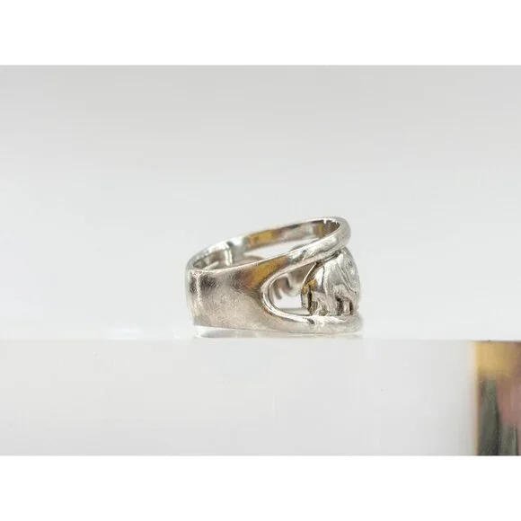 Thai Made Good Luck Elephant Figural 925 Sterling Silver Vintage Ring - sz 6.25 - Picture 3 of 11